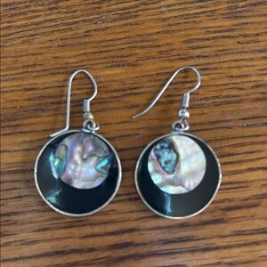 Vintage 80s Shell,  Black and Silver Earrings